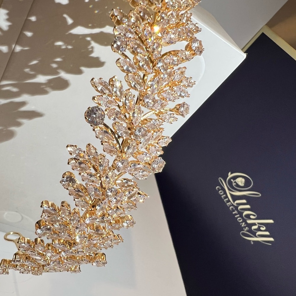 Bridal headband crystal gold tiara wedding accessories
